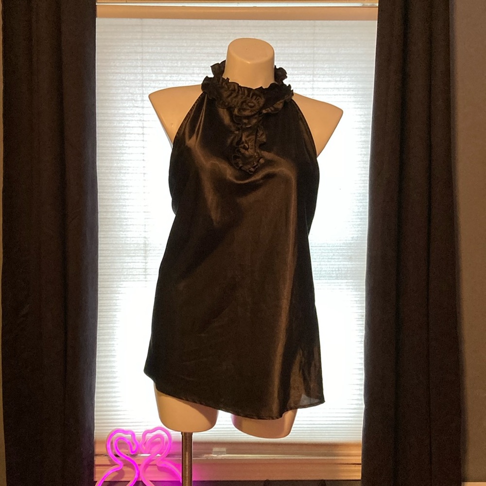 Torrid black satin ruffle neck sleeveless trapeze style top size 4X